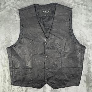 Vintage Milan Black Patchwork Leather Vest Size 2XL